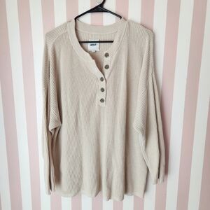 Aerie Beige Button-Up V-Neck Sweater